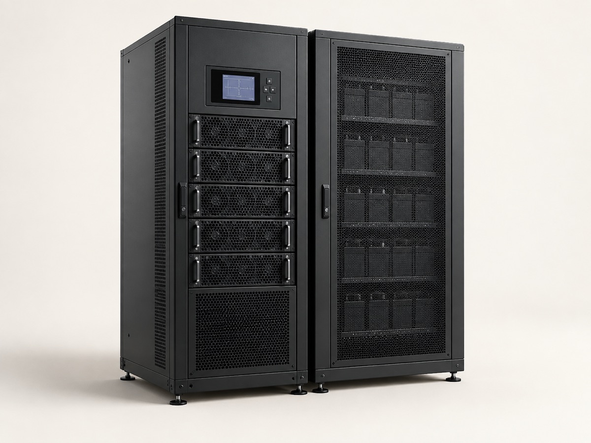 Illustration of a UPS system and battery cabinet
